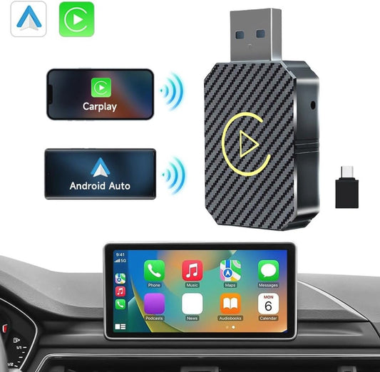 Draadloze Carplay en Android Auto Adapter - 2 in 1 Plug & Play USB Dongle